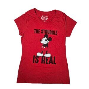 Disney Mickey Mouse The Struggle is Real Red T-shirt Junior Women Size L 11-13